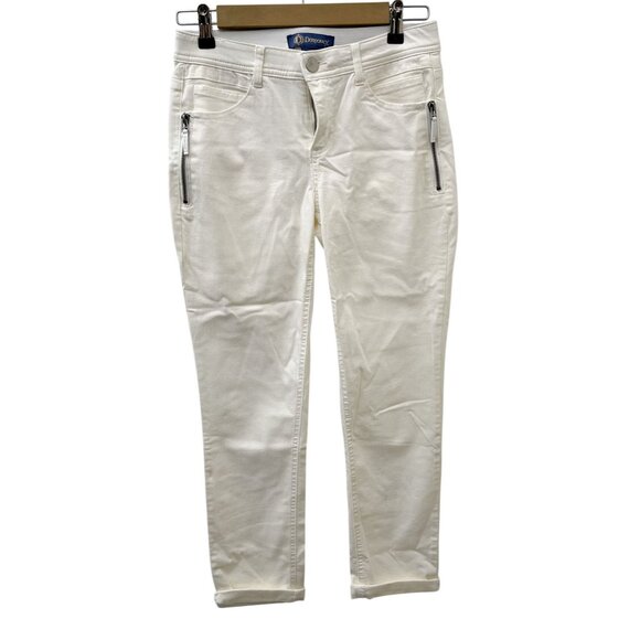 Democracy Ab Solution Stretch Side Zip Boyfriend Jeans White 8.5" Rise Womens 2 - Picture 1 of 12